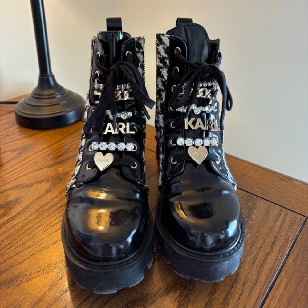 KARL LAGERFELD PARIS Women's Makenzie Combat Booties - Size 6.5